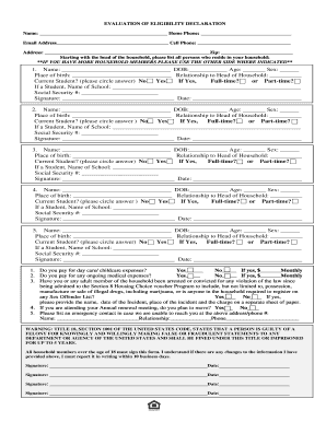 Evaluation of Eligibility Declaration Form