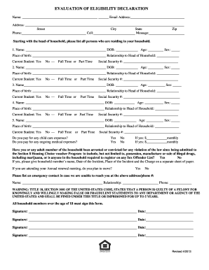 Housing Assistance Eligibility Declaration Form