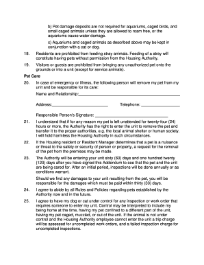 Pet Policy Agreement for Senior Buildings