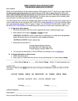 Direct Deposit Sign-Up/Change Form for Housing Assistance