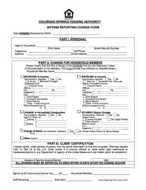 Colorado Springs Housing Authority Interim Reporting Change Form