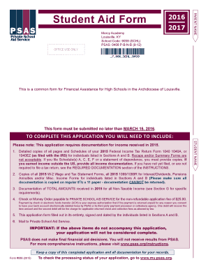 2016 Student Aid Form