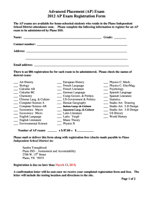 2012 AP Exam Registration Form