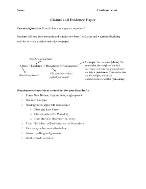 Claims and Evidence Paper Template