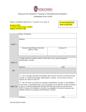 Request for Student’s Taxpayer Identification Number