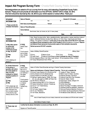 Impact Aid Program Survey Form Chesterfield County Public Schools Parents/guardians are asked to fill out a survey form for every child attending Chesterfield County Public Schools