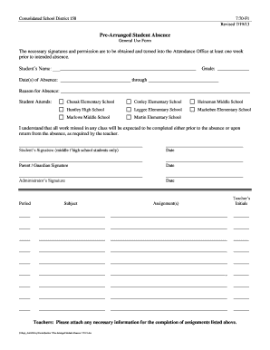 Pre-Arranged Student Absence Form