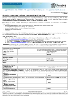 Cancel Registered Training Contract Form