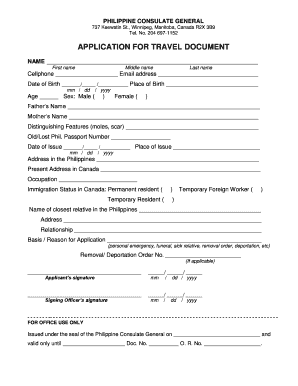 APPLICATION FOR TRAVEL DOCUMENT - Winnipeg