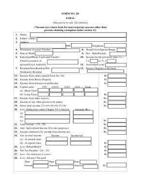 Income Tax Return Form 2D