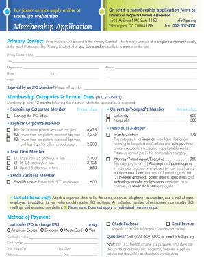 Intellectual Property Owners Association Membership Application