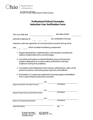 Ohio Professional School Counselor Induction Year Verification Form