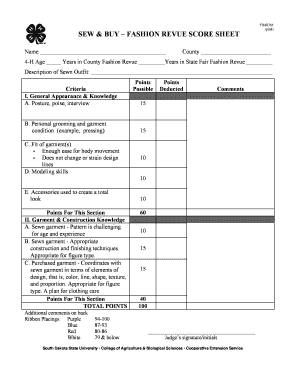 Sample interview score sheet template word - YD4H763 SEW BUY FASHION REVUE SCORE SHEET - pubstorage sdstate