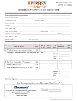 High Speed Internet Access Order Form