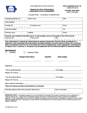Iowa Medicaid Prior Authorization for Lidocaine Patch