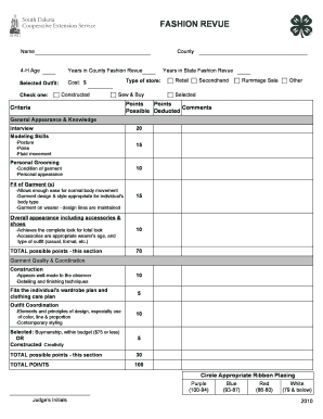 4-H Fashion Revue Judging Form