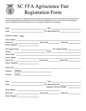 SC FFA Agriscience Fair Registration Form