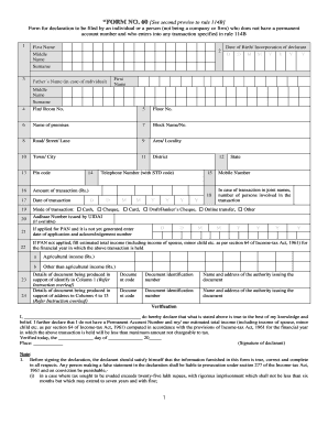 Form 60 for Transactions Without PAN