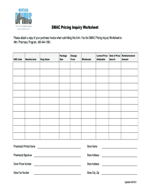 SMAC Pricing Inquiry Worksheet