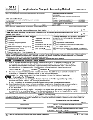 IRS Form 3115 Application for Change in Accounting Method