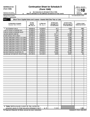 Schedule D-1 Continuation Sheet for Schedule D