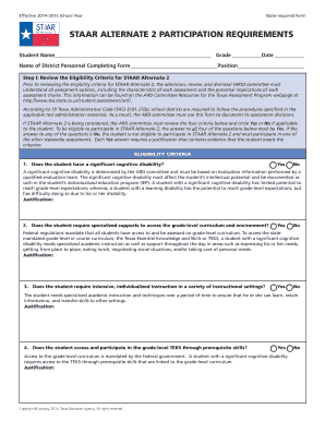 STAAR Alternate 2 Participation Requirements Form
