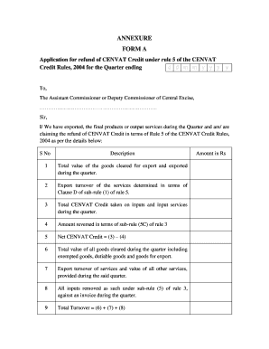 CENVAT Credit Refund Application Form