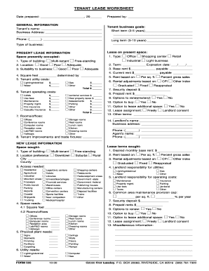 Tenant Lease Worksheet