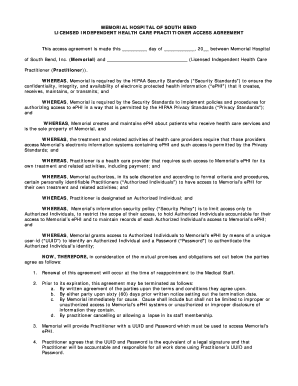 Memorial Hospital Licensed Practitioner Access Agreement