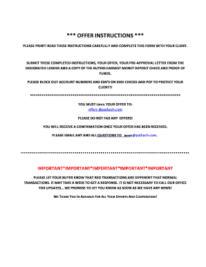 Residential Purchase Agreement Instructions