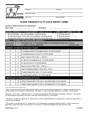 Flock Productivity Data Entry Form