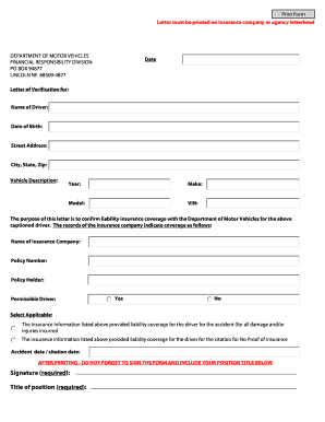 Letter of Verification for Liability Insurance