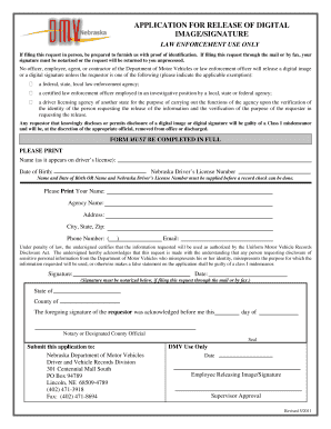 Nebraska Digital Image/Signature Release Application