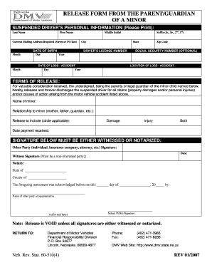 Minor Driver Release Form