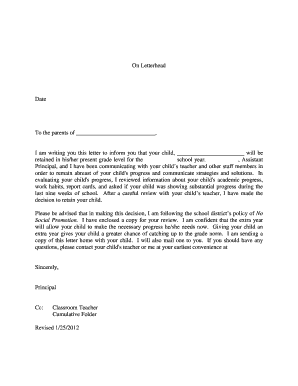 Retention Letter to Parents