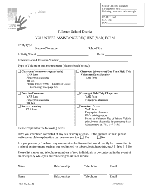 Volunteer Assistance Request Form