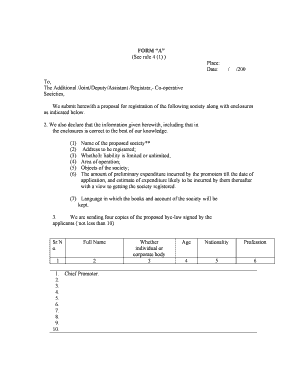 Cooperative Society Registration Form A