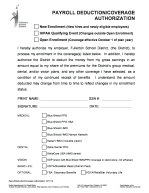 Payroll Deduction/Coverage Authorization