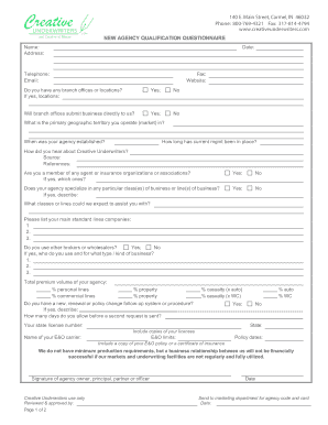 New Agency Qualification Questionnaire
