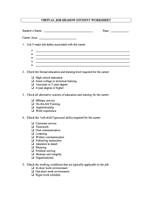 Virtual Job Shadow Student Worksheet