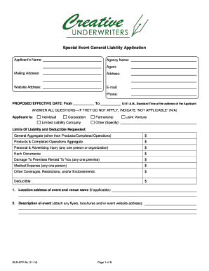 Special Event General Liability Application