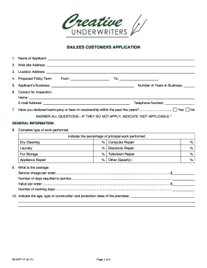 Bailee Customers Insurance Application