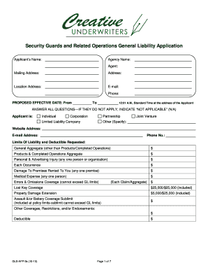 Security Guard General Liability Application