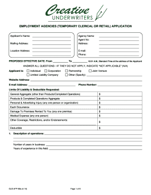 Employment Agencies Temporary Clerical or Retail Application