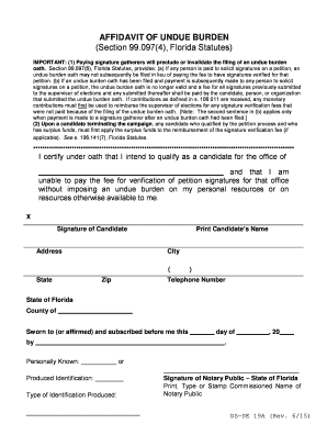 Affidavit of Undue Burden