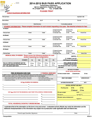 2014-2015 Bus Pass Application