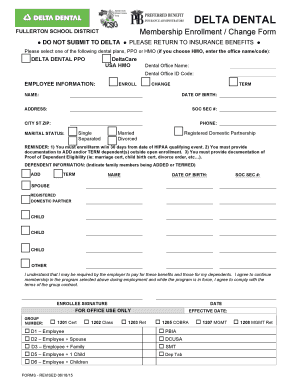 Fullerton School District Delta Dental Enrollment Form