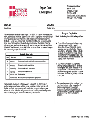 Kindergarten Standards-Based Report Card