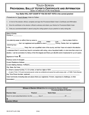 Provisional Ballot Voter’s Certificate and Affirmation