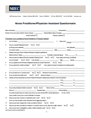 Nurse Practitioner/Physician Assistant Questionnaire
